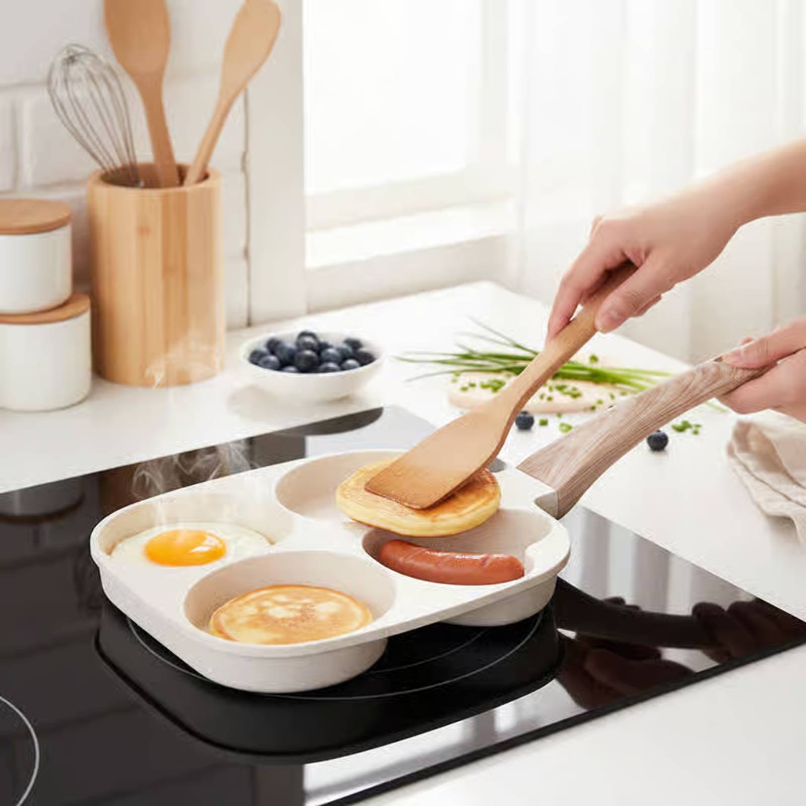 논스틱 아침식사 팬, 오래가는 4구 프라이팬, 분리형  - Induction Cooker 리뷰 및 가격