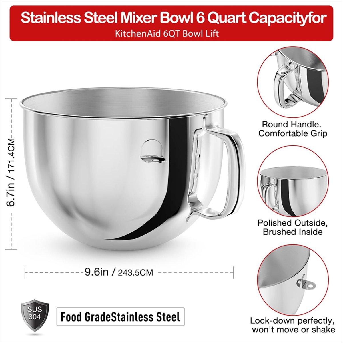 스탠드 믹서용 6QT 스테인레스 스틸 믹서 볼, 손잡이 - Stand Mixer 리뷰 및 가격